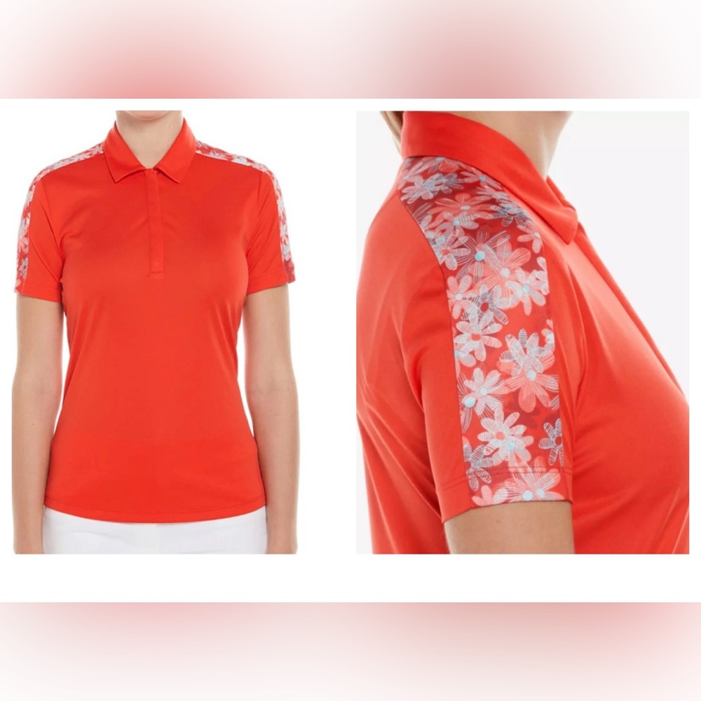 PGA TOUR Women's Playful Floral Block Print Golf Polo